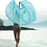 Circle D  Tassel Beach Towel Sun-Protective Clothing Shawl  Seaside Holiday Apron