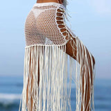 Circle D Sun Protection Hand Crocheting Woven Hip Skirt Bohemian Style Hand Crochet Hollow Long Fringe Skirt