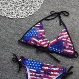 Circle D Bikini Lace-up Flag Positioning Printing Bikini  Women Swimsuit