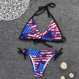Circle D Bikini Lace-up Flag Positioning Printing Bikini  Women Swimsuit