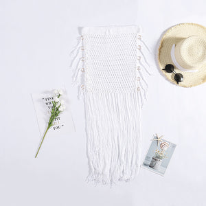 Circle D Sun Protection Hand Crocheting Woven Hip Skirt Bohemian Style Hand Crochet Hollow Long Fringe Skirt