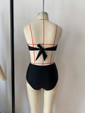 Circle D High waist red and black split swimsuit