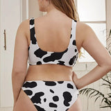 Circle D  Plus Size Split Swimsuit Bikini Black and White Color Matching Swimwear