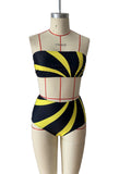 Circle D High waist red and black split swimsuit
