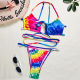 Circle D  Swimsuit  Digital Printed Lace up Women Bikini
