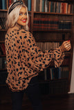 Circle D Leopard V Neck Ruffled Cuffs Loose Blouse
