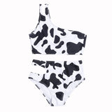 Circle D  High Waist Women Seperated Swimwear Cows Pattern Digital Printing Bikini